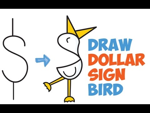 How to Draw a Cartoon Heron / Duck / Bird from $ Symbol Easy Step ...