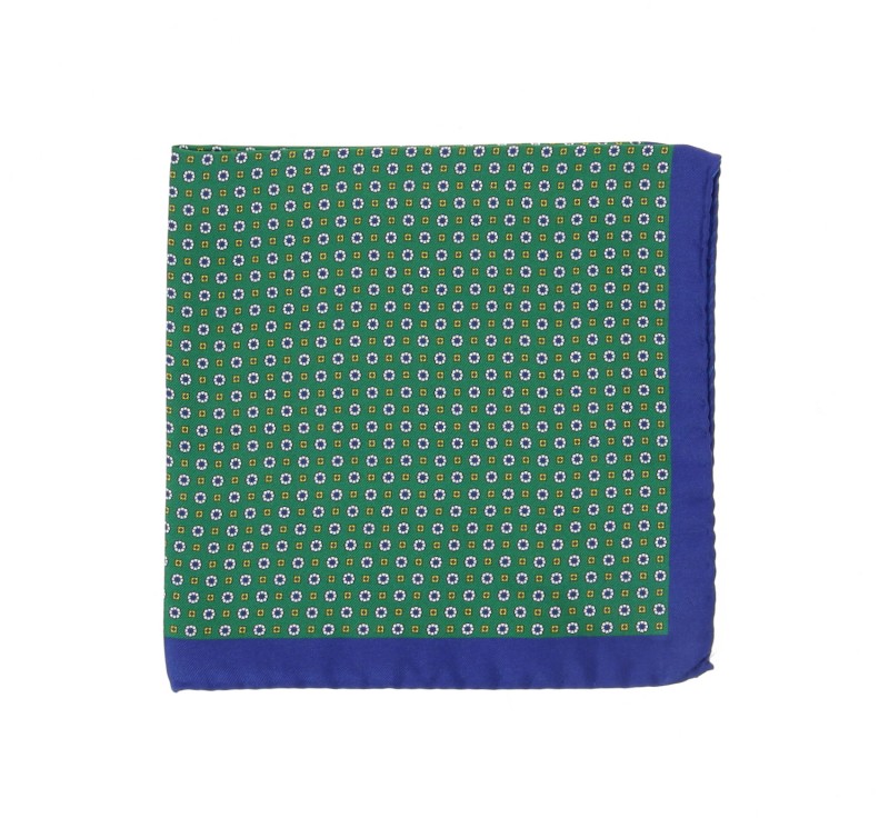 Green Pocket Square with Blue qnd Yellow Pattern and Dark Blue ...