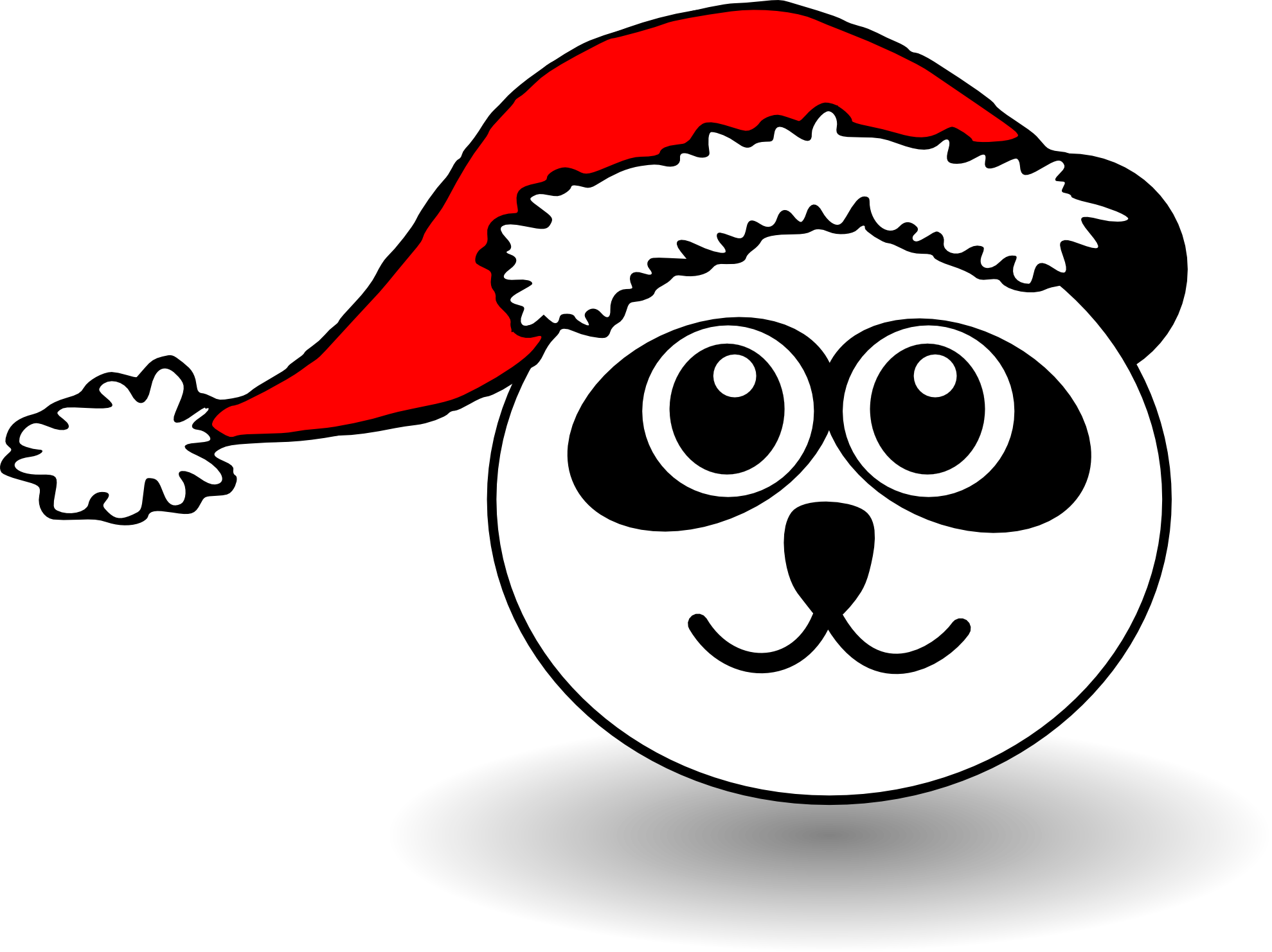 panda head cartoon santa hat black white line SVG