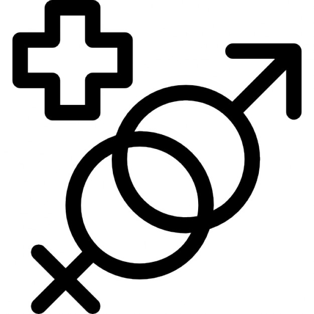 Masculine and feminine genders symbols with a plus sign Icons ...