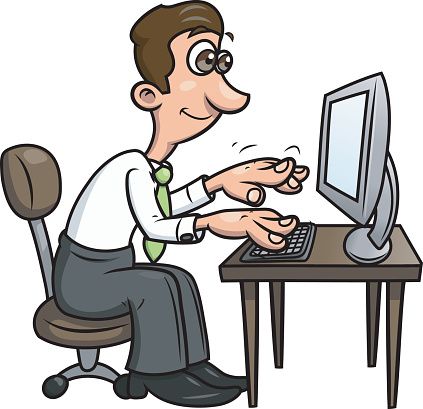 Silhouette Of A Person Typing On Computer Clip Art, Vector Images ...