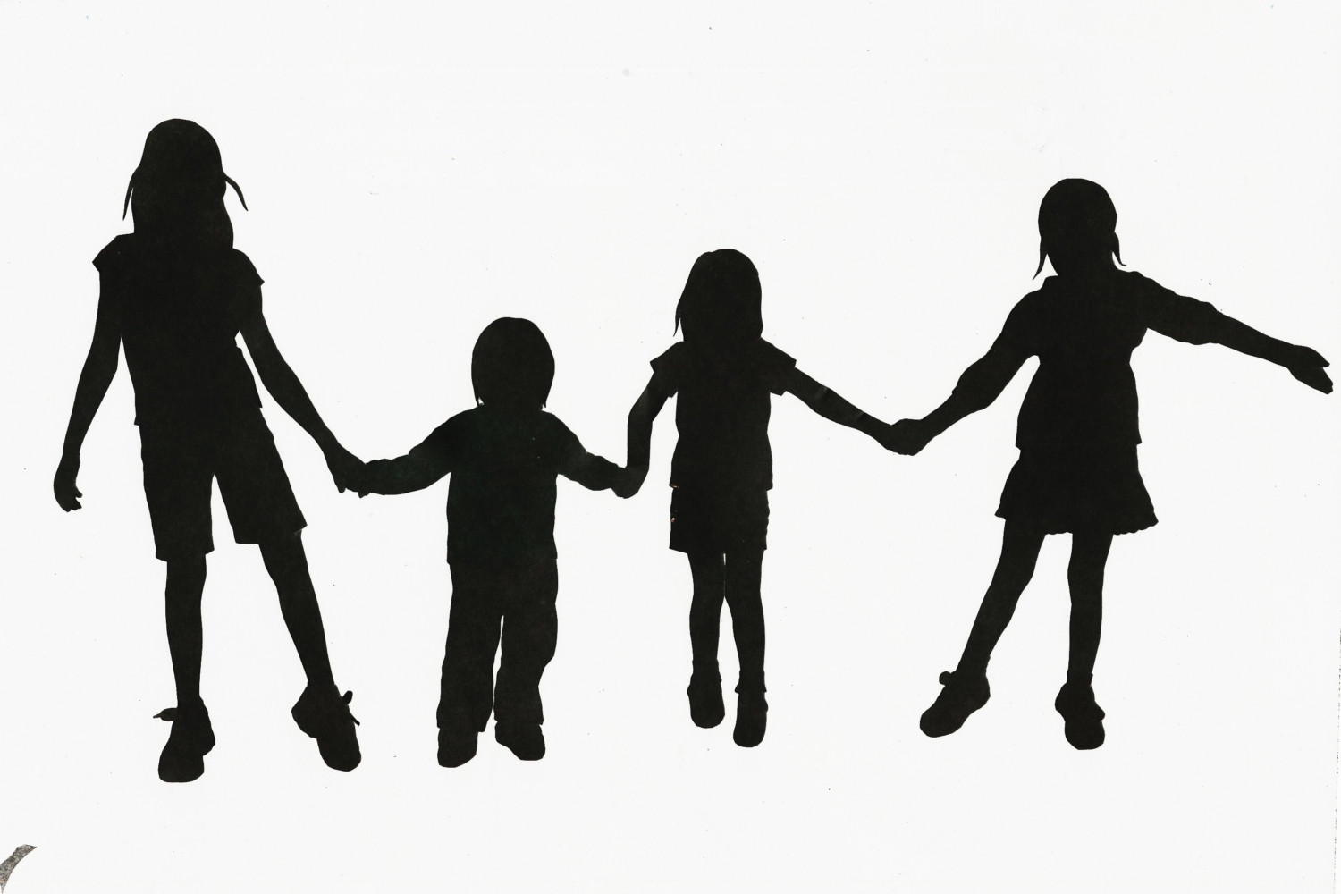 Children holding hands silhouette color clipart
