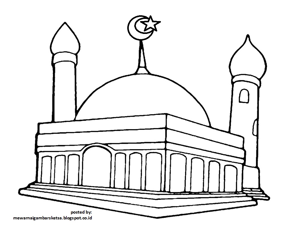 Mewarnai Gambar: Mewarnai Gambar Sketsa Masjid 4
