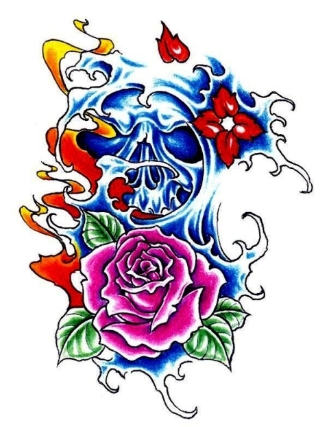 Skull Roses Thorns And Water Tattoo Design | Fresh 2017 Tattoos Ideas