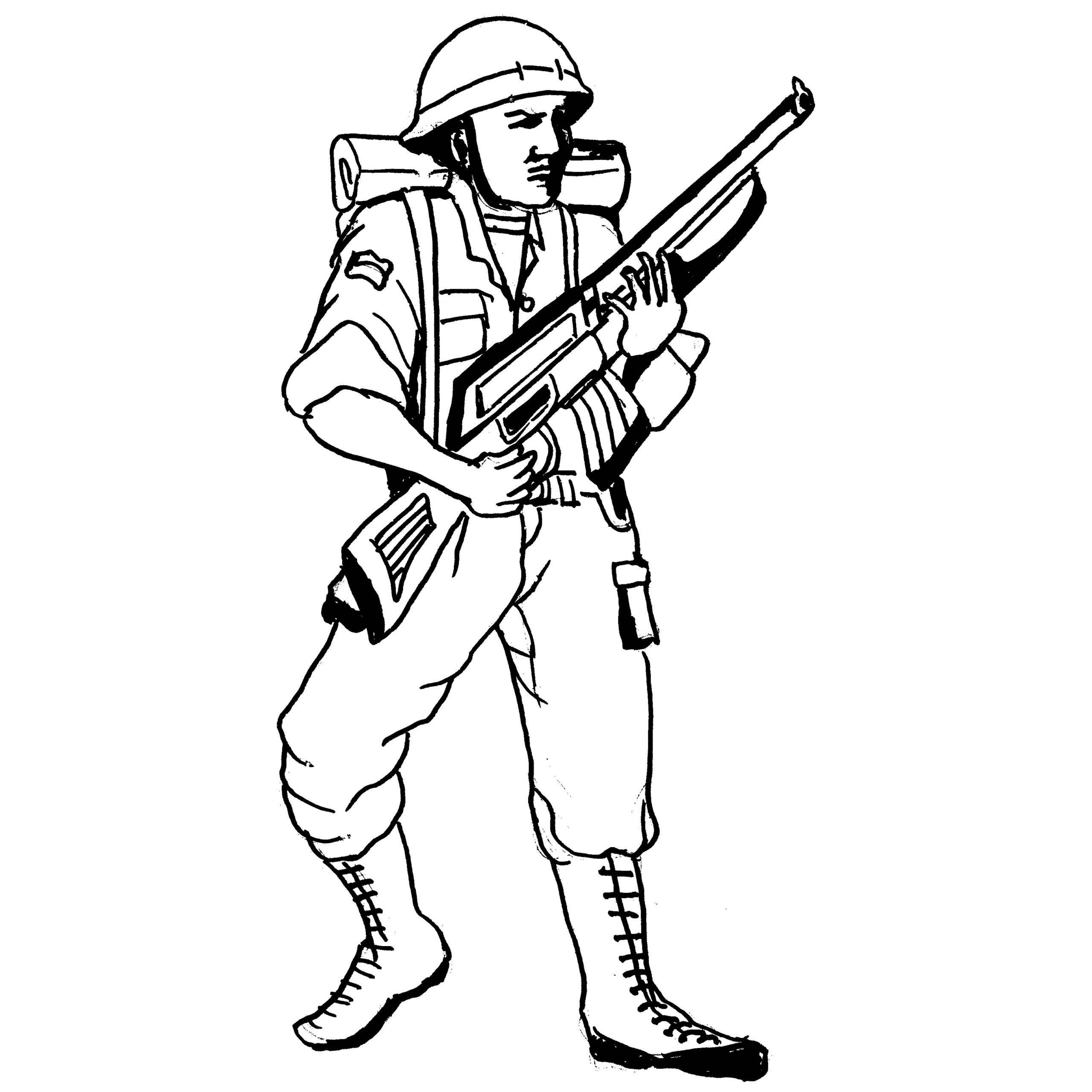 Soldier With Gun Machine Coloring Pages on UltraColoring.com