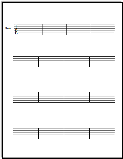 Free Guitar Tablature Paper for Teachers, Downloadable and Printable