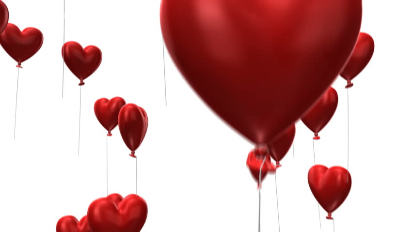 3d Animation Of Heart-shaped Balloons Flying Into The Sky ...