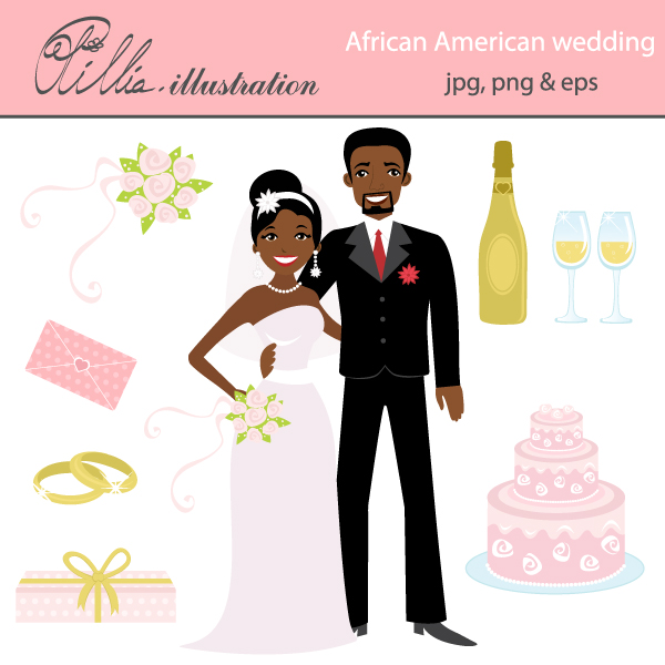 african american bride and groom clipart cartoon