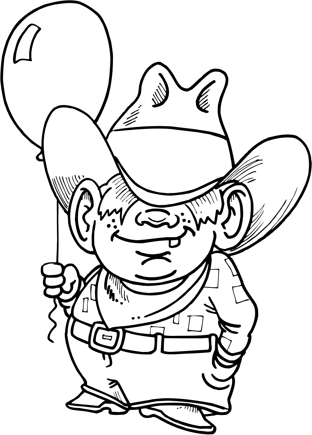 coloring page of cowboy kid holding a balloon - Coloring Point