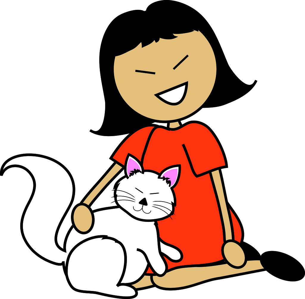 Clip Art Illustration of a Cartoon Asian Girl Sitting With Her Cat ...