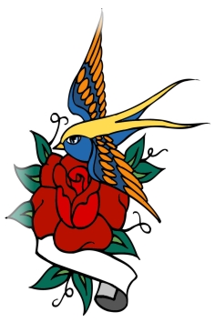 Blechschild Zeichnung Malerei Tattoo Blume Rose Vogel 20x30 cm