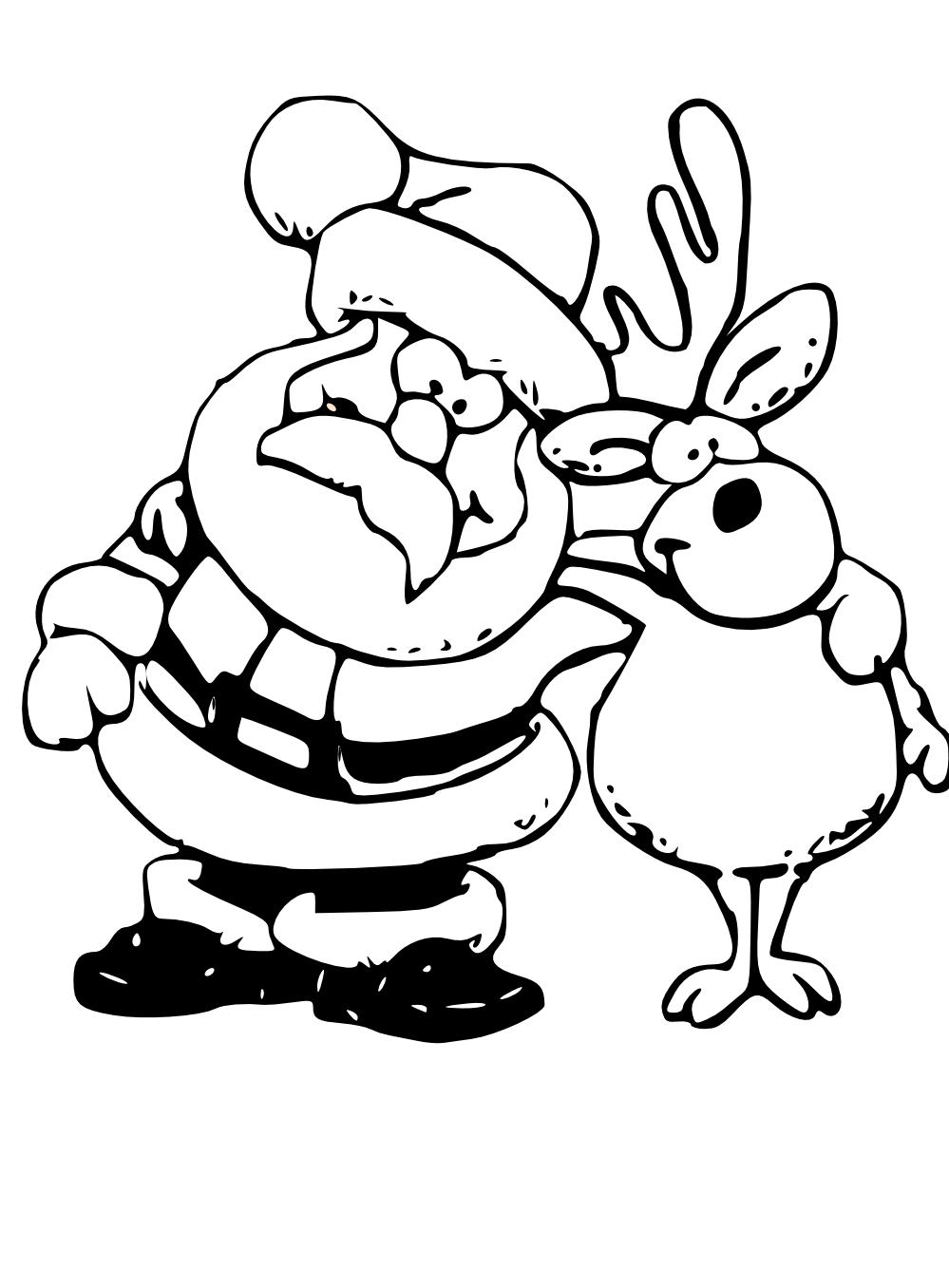 Santa and reindeer clipart black and white