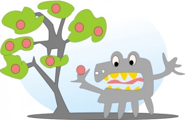 Salvor Tree With Apples And A Monster clip art | Download free Vector