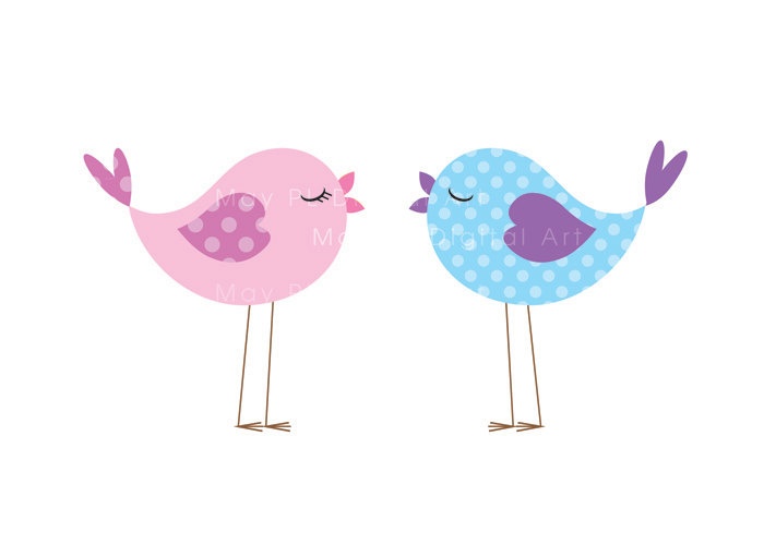 Bird Clip Art Animal Clipart Digital Cute Love Bird Pastel Pink ...