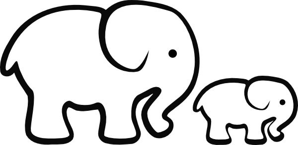 Black and white elephant mom and baby clipart