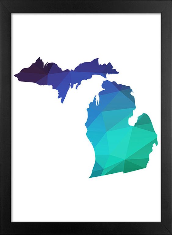 Michigan Map Printable File, Michigan Silhouette Geometric Green ...