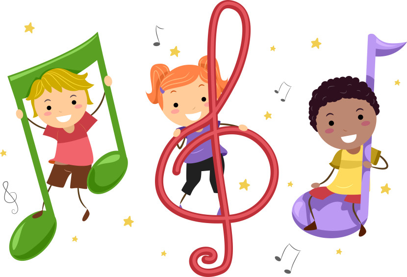 Children playing music instruments clipart