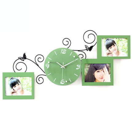 Buy Green Modern Silent Wall Clock with Big Photo Frames Butterfly ...