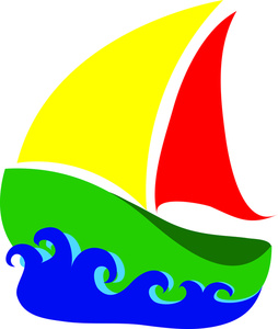 Sailboat Clipart Image - Cartoon Sailboat Sailing through the Waves