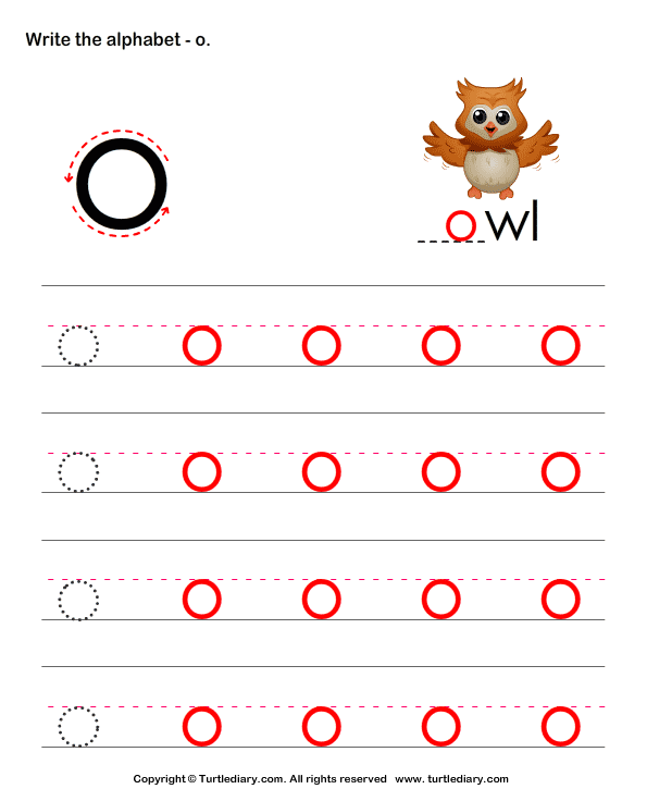 Lowercase Alphabet Writing Practice O Worksheet - Turtle Diary