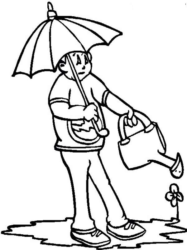 Watering the Flower on Springtime Coloring Page: Watering the ...