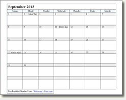 Free Printable September Calendar 2012 2013 2014