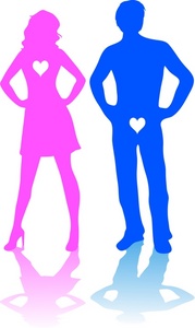 Gender Clipart Image - Gender profiles of men and women in love