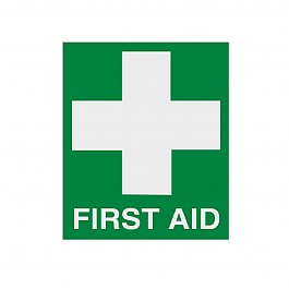 Small Green Rigid Plastic First Aid Sign with White Cross