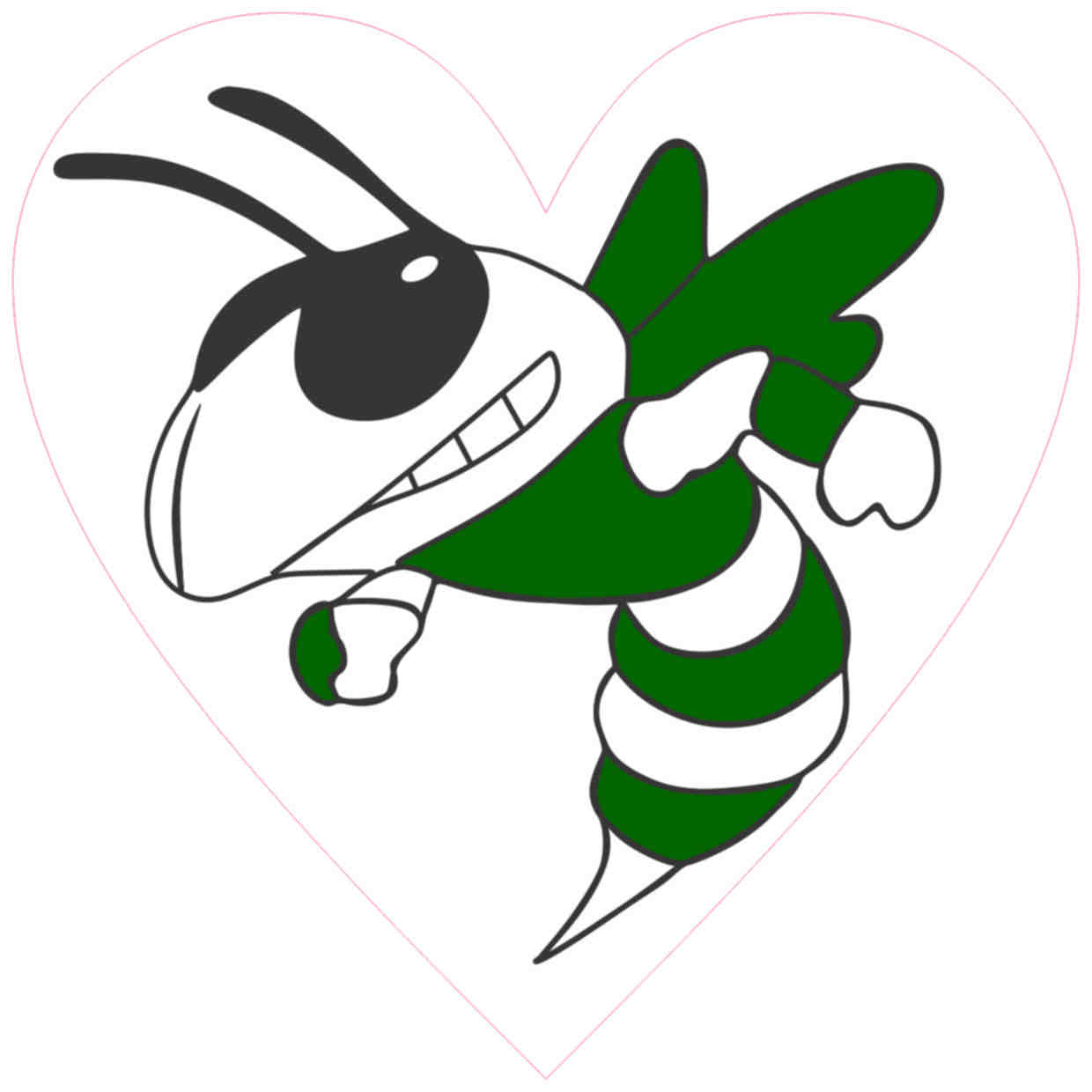 4inx4in Green and White Hornet Mascot Heart Sticker Vinyl Bumper ...