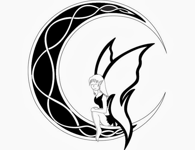 Black Fairy On Crescent Moon Tattoo Stencil: Real Photo, Pictures ...