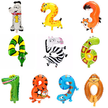 Cute Animal Cartoon Arabic Numeral Foil Balloons Number Inflatable ...