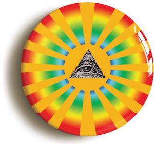 PSYCHEDELIC SUN BADGE BUTTON PIN (Size is 1inch/25mm diameter ...