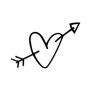 Heart with arrow in it black and white clipart