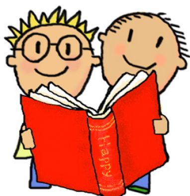 Cartoon child reading book
