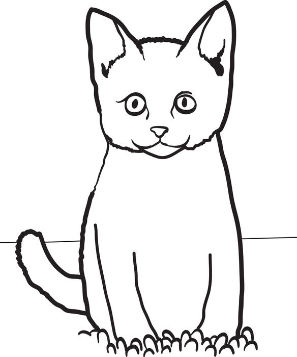 Cat Sitting in Grass Free, Printable Coloring Page for Kids