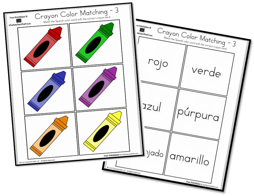 Crayon Color Matching – English & Spanish | A to Z Teacher Stuff ...