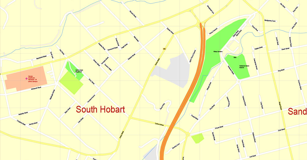 Hobart Printable Map, Tasmania, Australia, exact vector street map ...