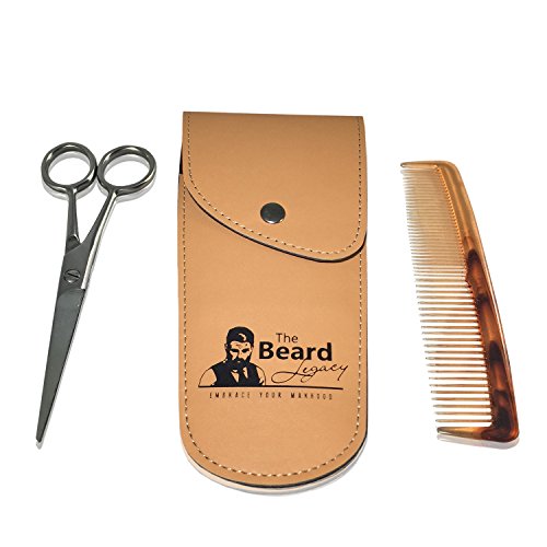 COMPLETE Beard Grooming Kit W/ Pouch- Stainless Steel Scissors, 5 ...