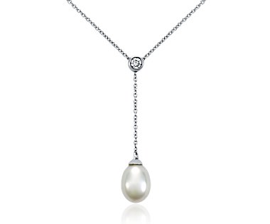 Gold Necklace : Two Pearl Drop Necklace