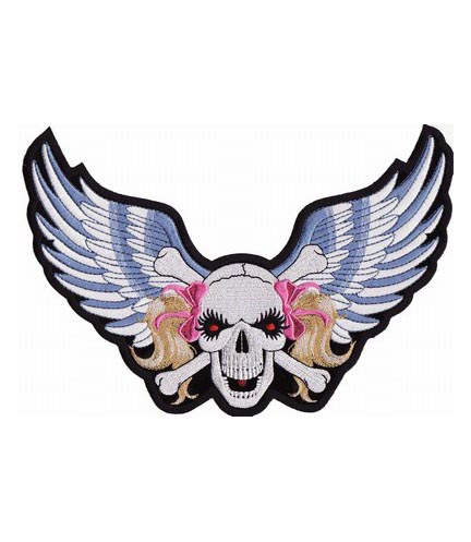 Pink Ribbon Skull & Crossbones with Wings Patch, Skull Patches