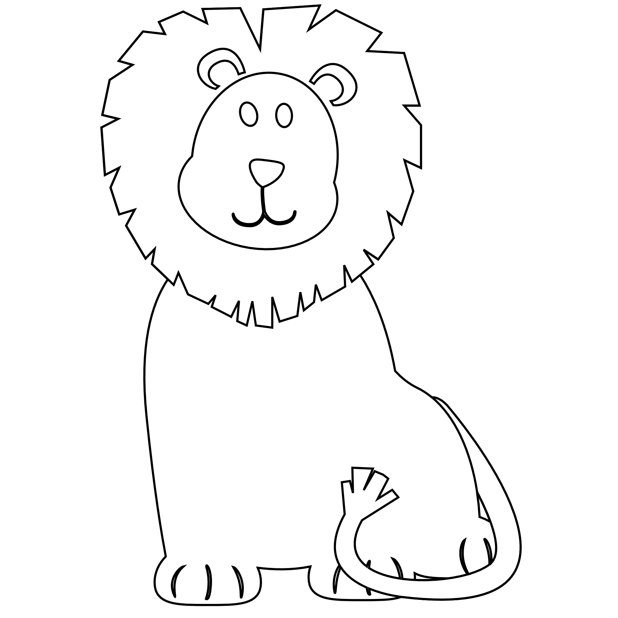 Clip Art: Colorful Animal Lion Black White Line ...