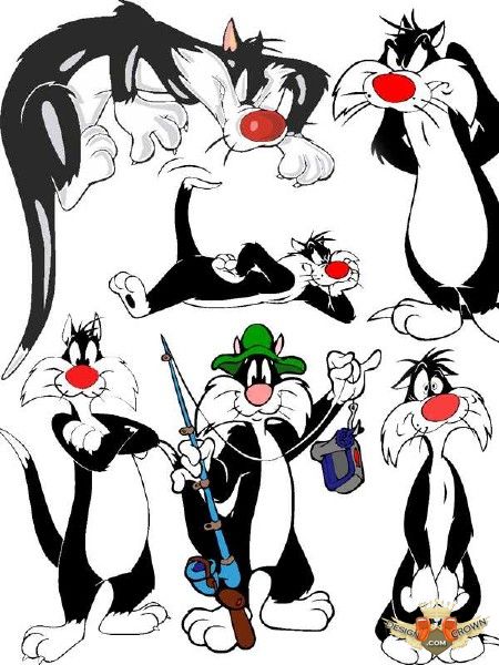 Funny cat Sylvester vector images from Disney cartoons