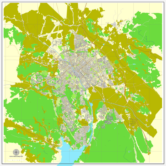 Uppsala, Sweden, printable vector street map, City Plan full ...