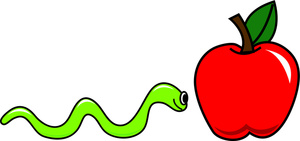 Inch Worm Clipart Image - Worm Inching His Way to a Red Apple