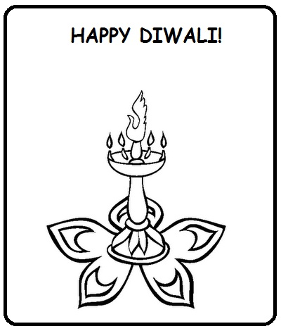 Happy Diwali Lamp Coloring Pages Greeting Card | Coloring