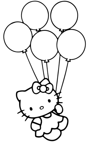 Hello Kitty with Balloons coloring page | Free Printable Coloring ...
