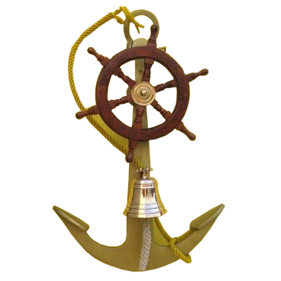 Aluminum Anchor with Ship Wheel and Bell 24" - GoNautical