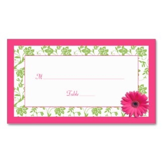 Damask Business Cards » Pink Gerber Daisy Green Damask Wedding ...