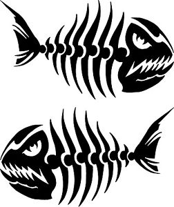 2 - 4&#034; x 7&#034; Fish Skeleton Decals Sticker Ice Fishing ...