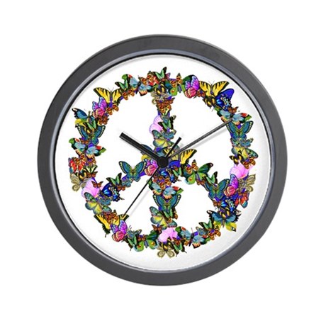 Butterflies Peace Sign Wall Clock by ursinelogic